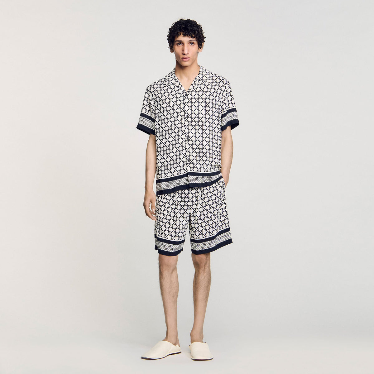 Square Cross motif flowing shirt Black Sandro Men