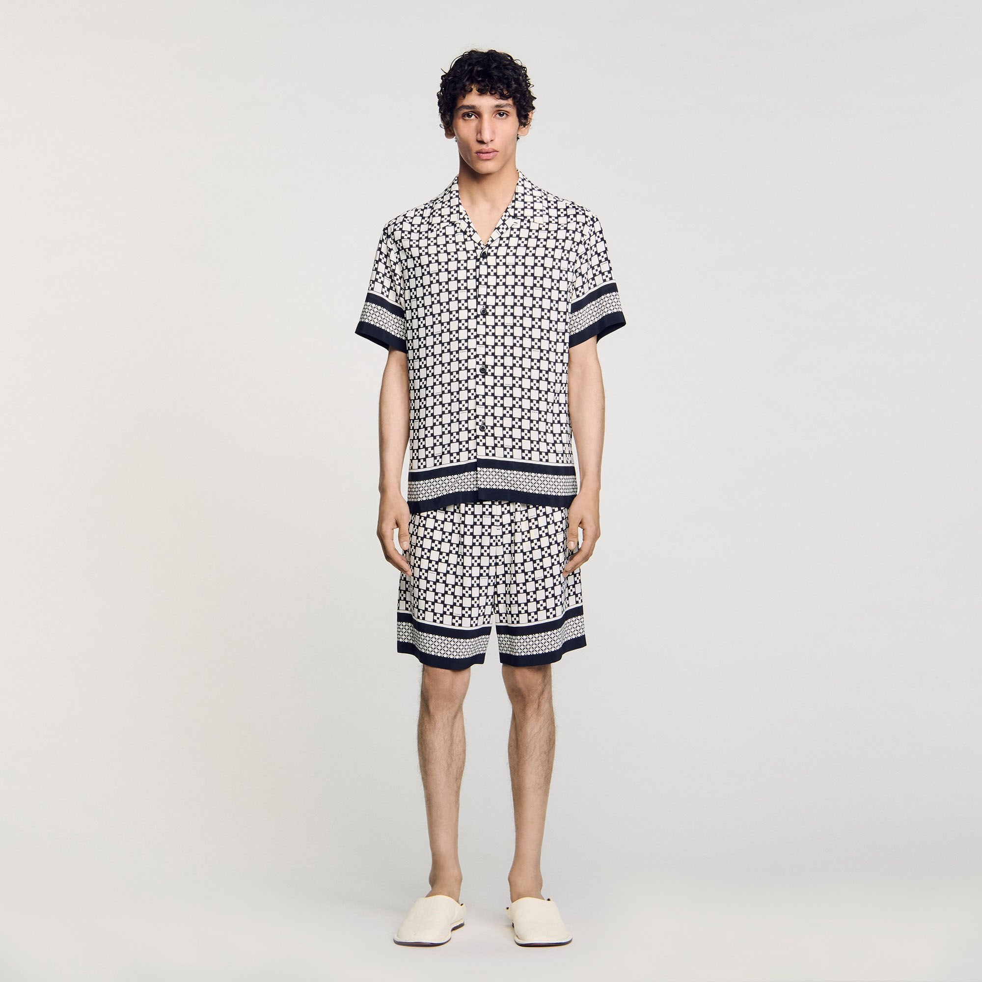 Square Cross motif flowing shirt Black Sandro Men
