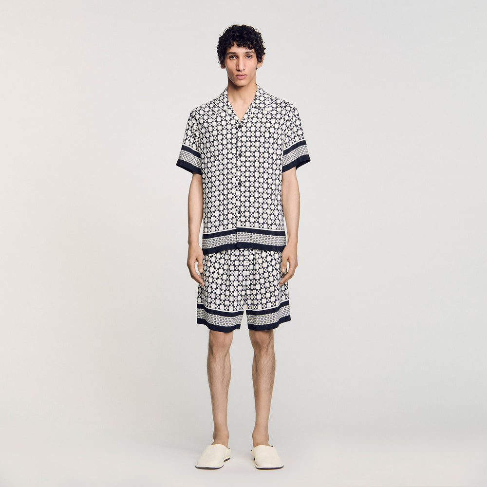 Square Cross motif flowing shirt Black Sandro Men