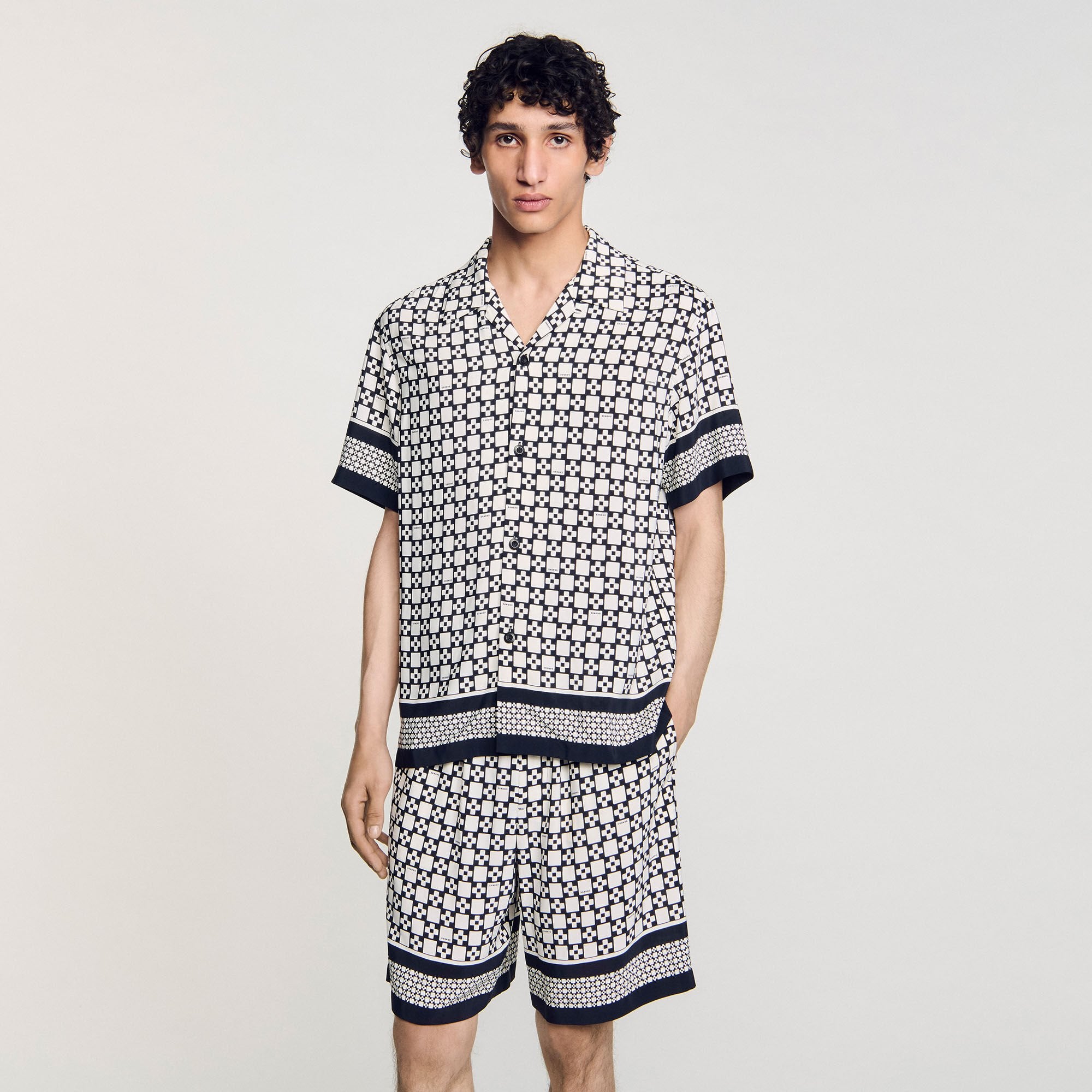 Square Cross motif flowing shirt Black Sandro Men