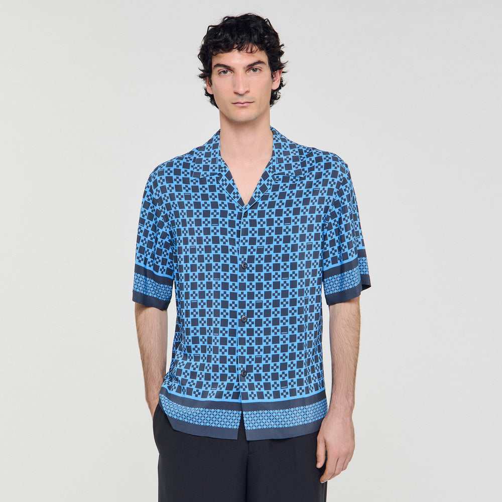 Square Cross motif flowing shirt Sky Blue Sandro Men