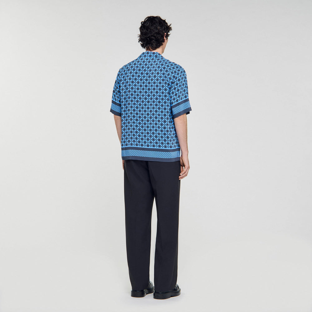 Square Cross motif flowing shirt Sky Blue Sandro Men