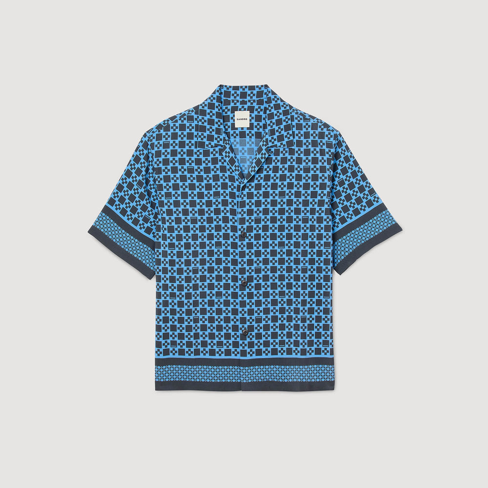 Square Cross motif flowing shirt Sky Blue Sandro Men