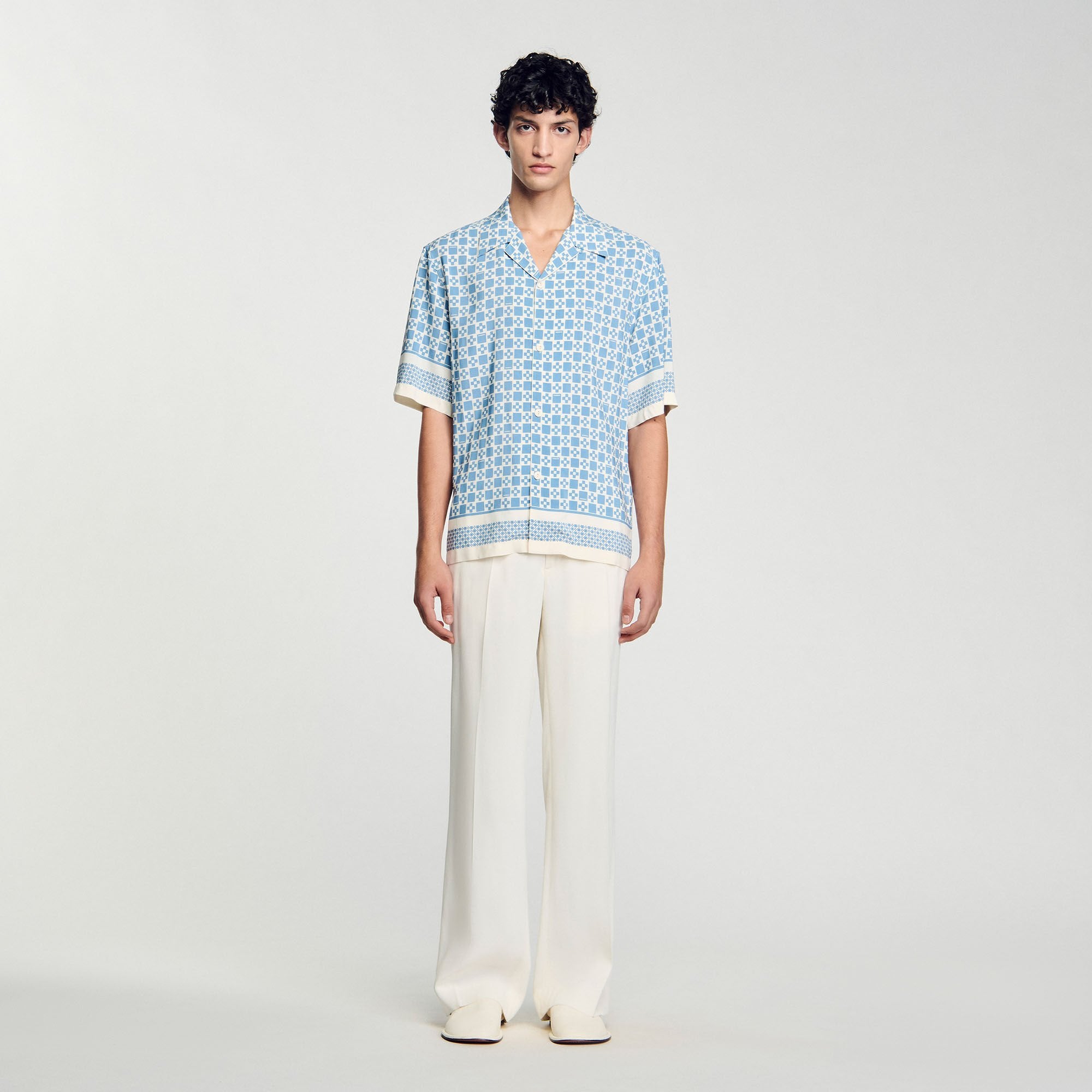 Square Cross motif flowing shirt Blue Sky Sandro Men