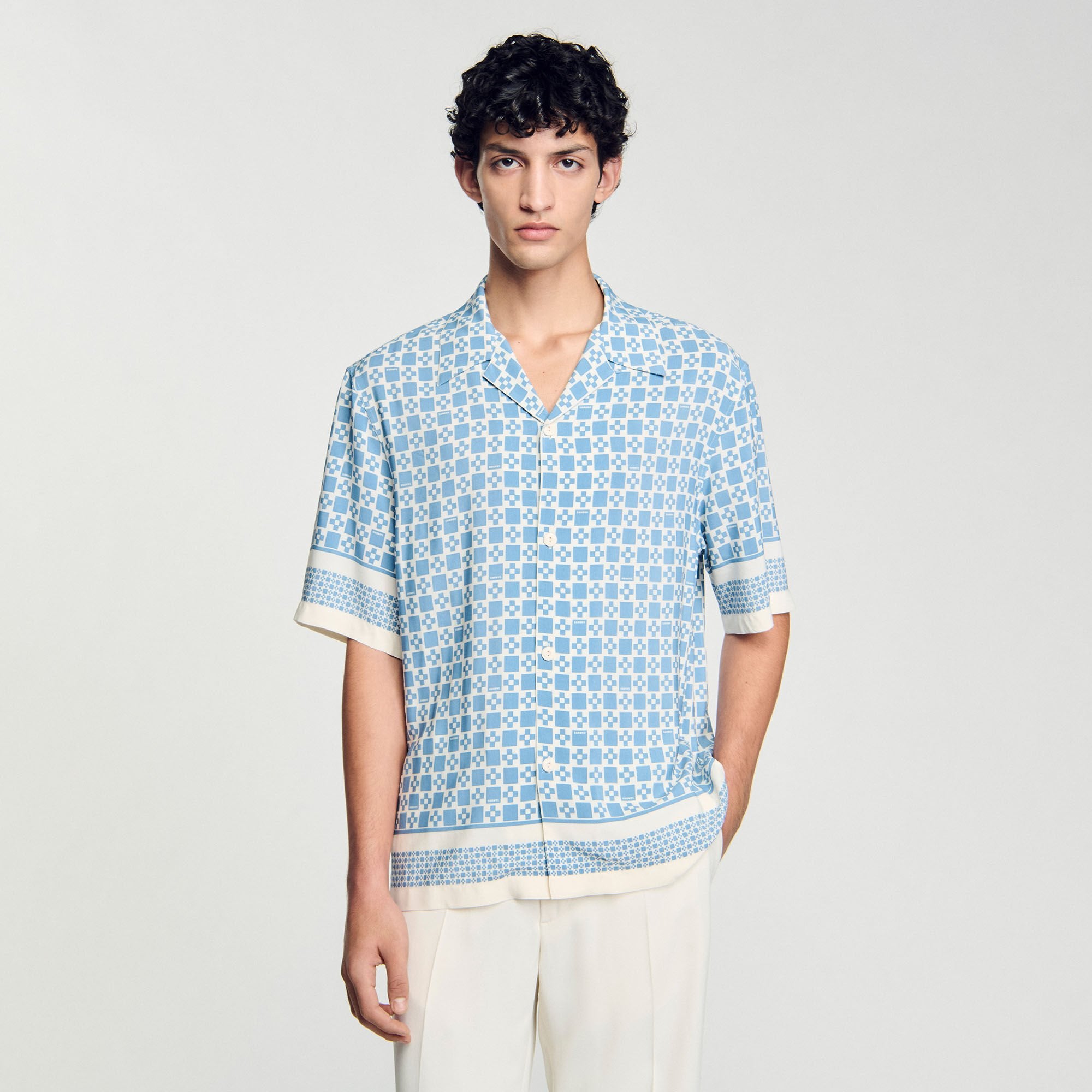 Square Cross motif flowing shirt Blue Sky Sandro Men