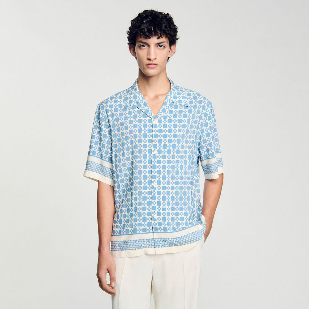 Square Cross motif flowing shirt Blue Sky Sandro Men
