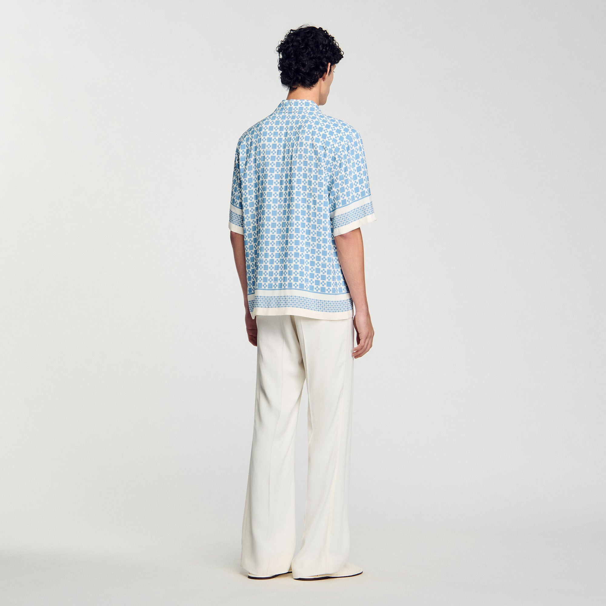 Square Cross motif flowing shirt Blue Sky Sandro Men