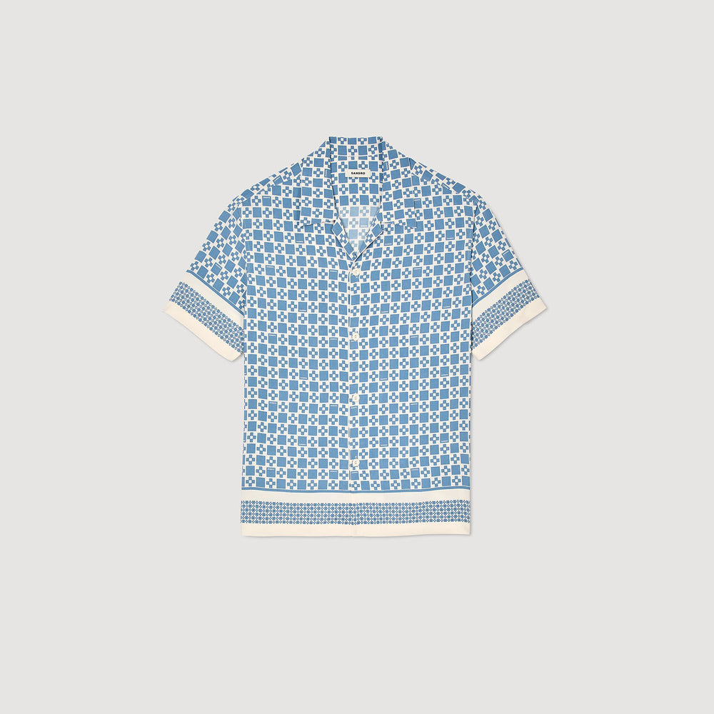Square Cross motif flowing shirt Blue Sky Sandro Men
