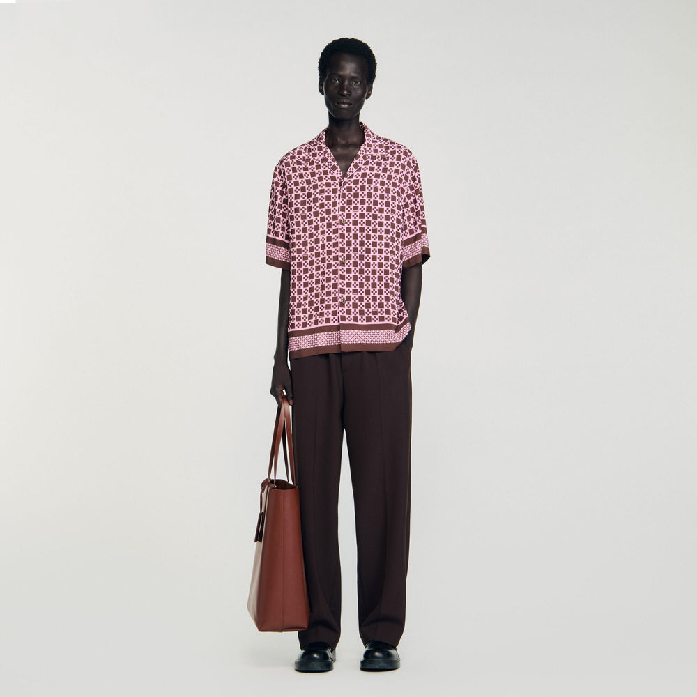 Square Cross motif flowing shirt Baby Pink Sandro Men