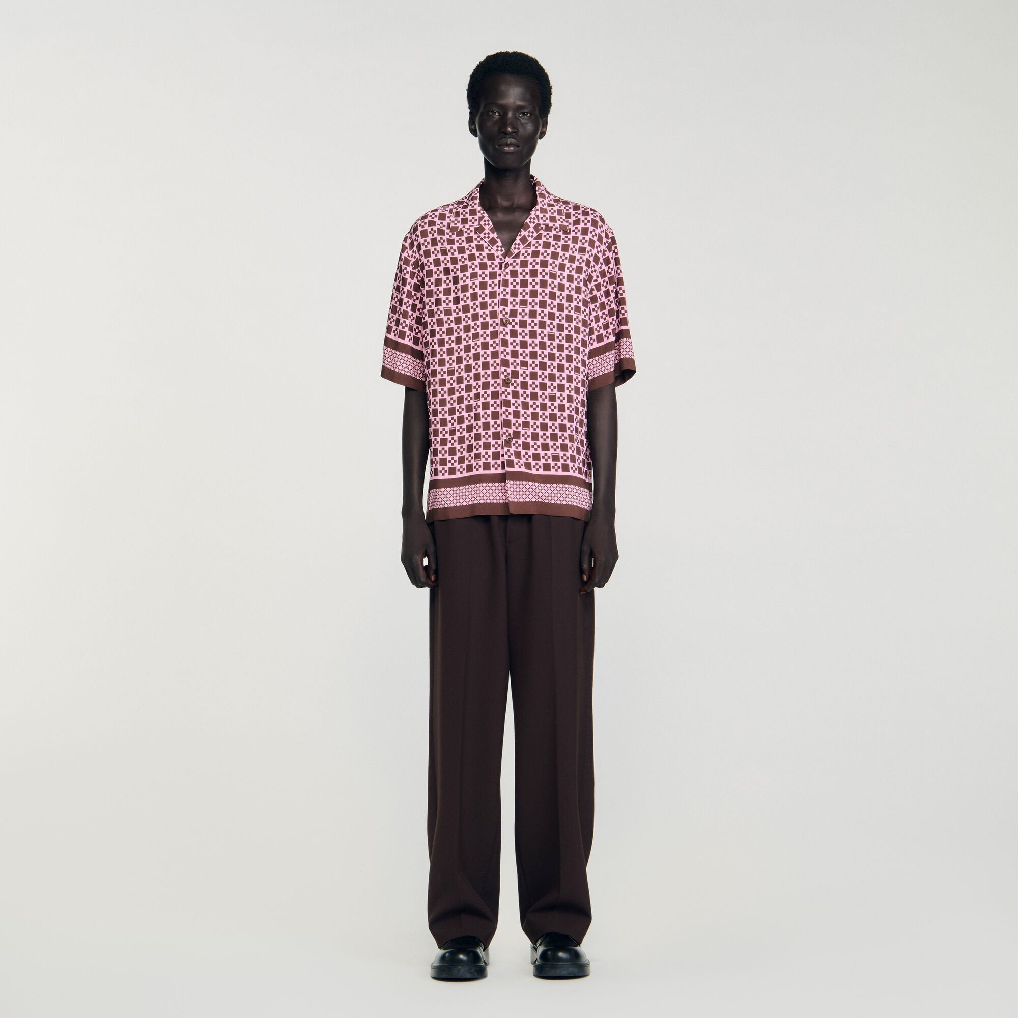 Square Cross motif flowing shirt Baby Pink Sandro Men