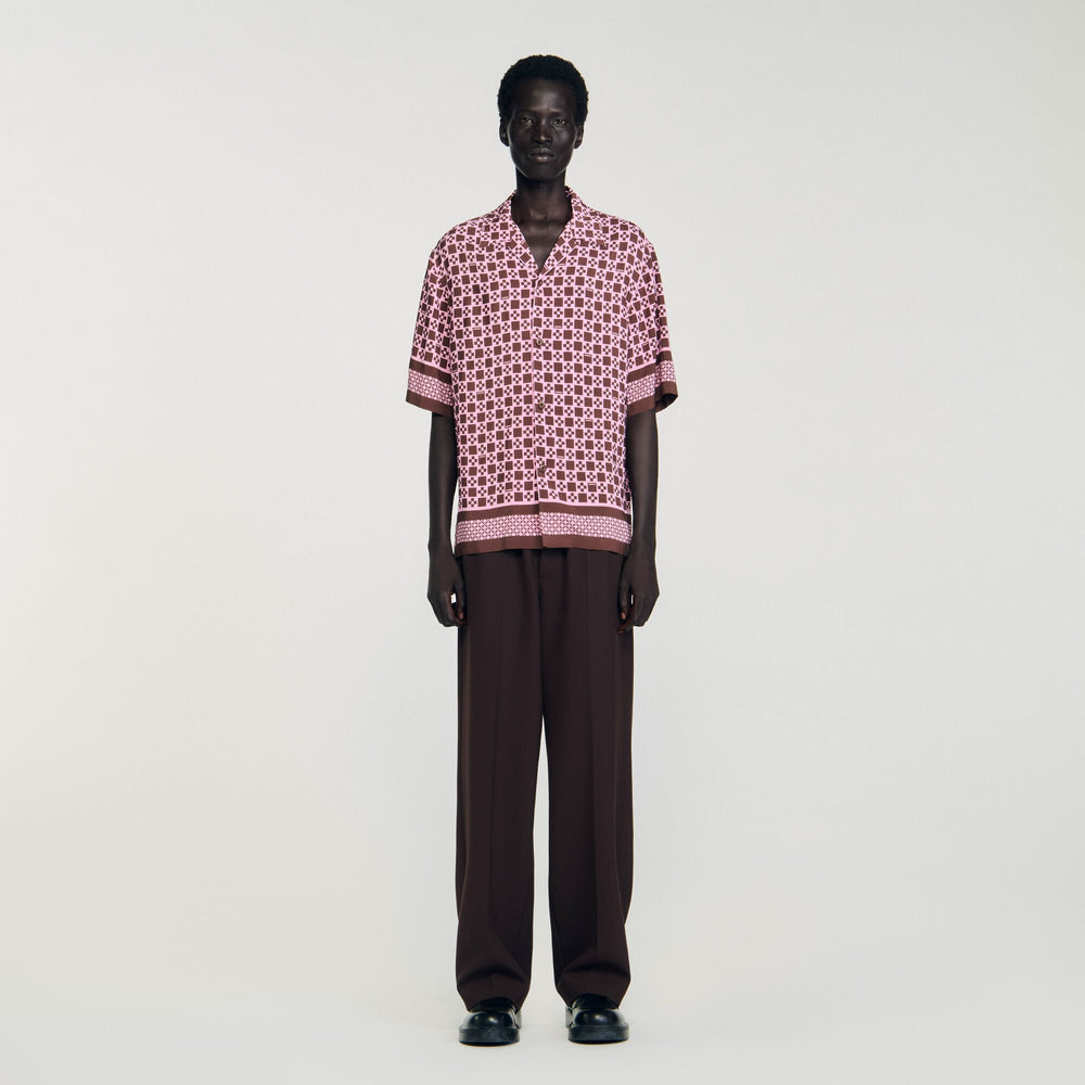 Square Cross motif flowing shirt Baby Pink Sandro Men