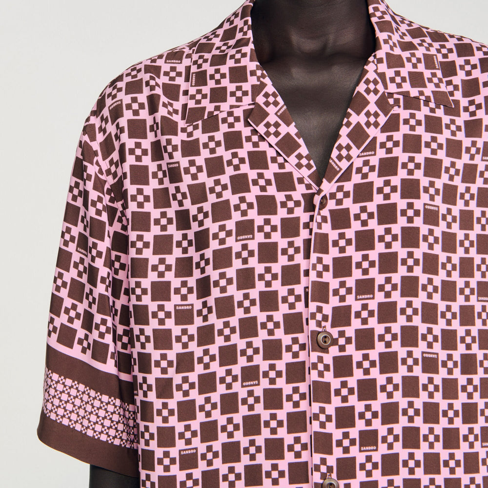 Square Cross motif flowing shirt Baby Pink Sandro Men