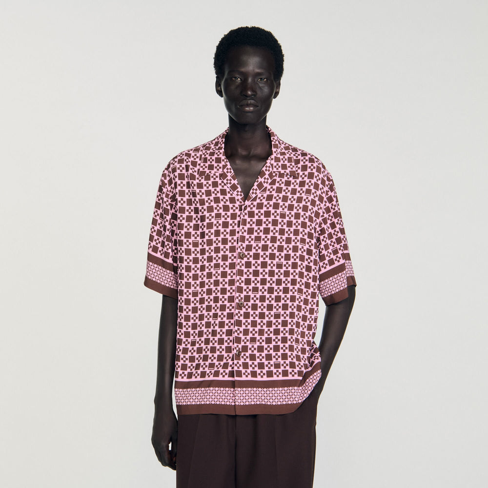 Square Cross motif flowing shirt Baby Pink Sandro Men
