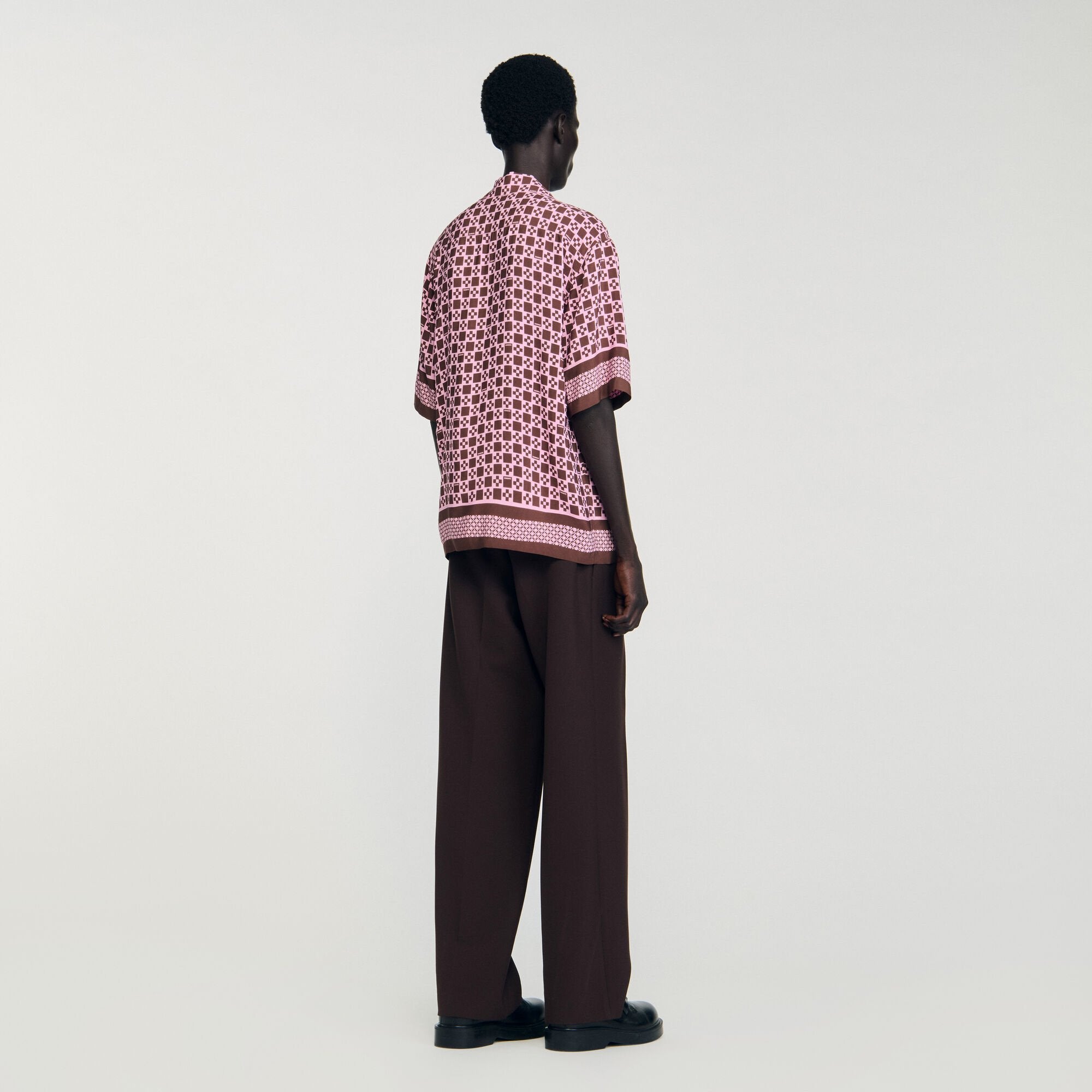 Square Cross motif flowing shirt Baby Pink Sandro Men