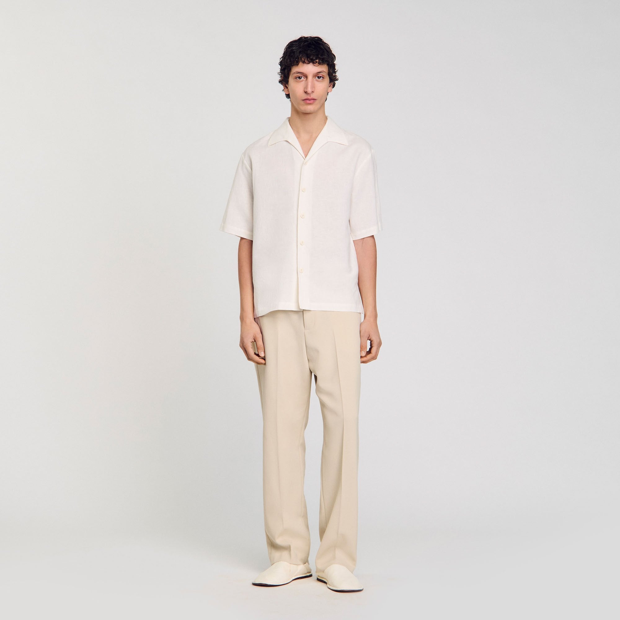 Cotton and linen shirt Ivory. Sandro Men