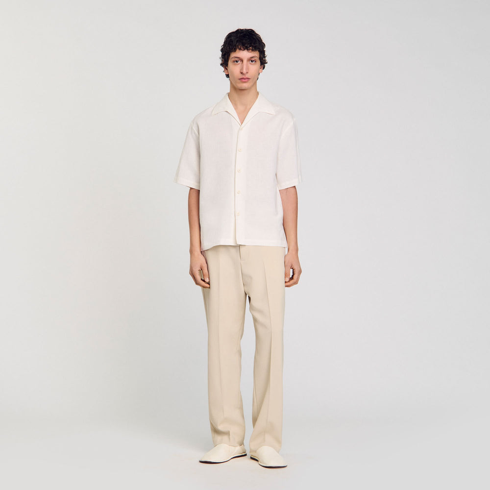 Cotton and linen shirt Ivory. Sandro Men