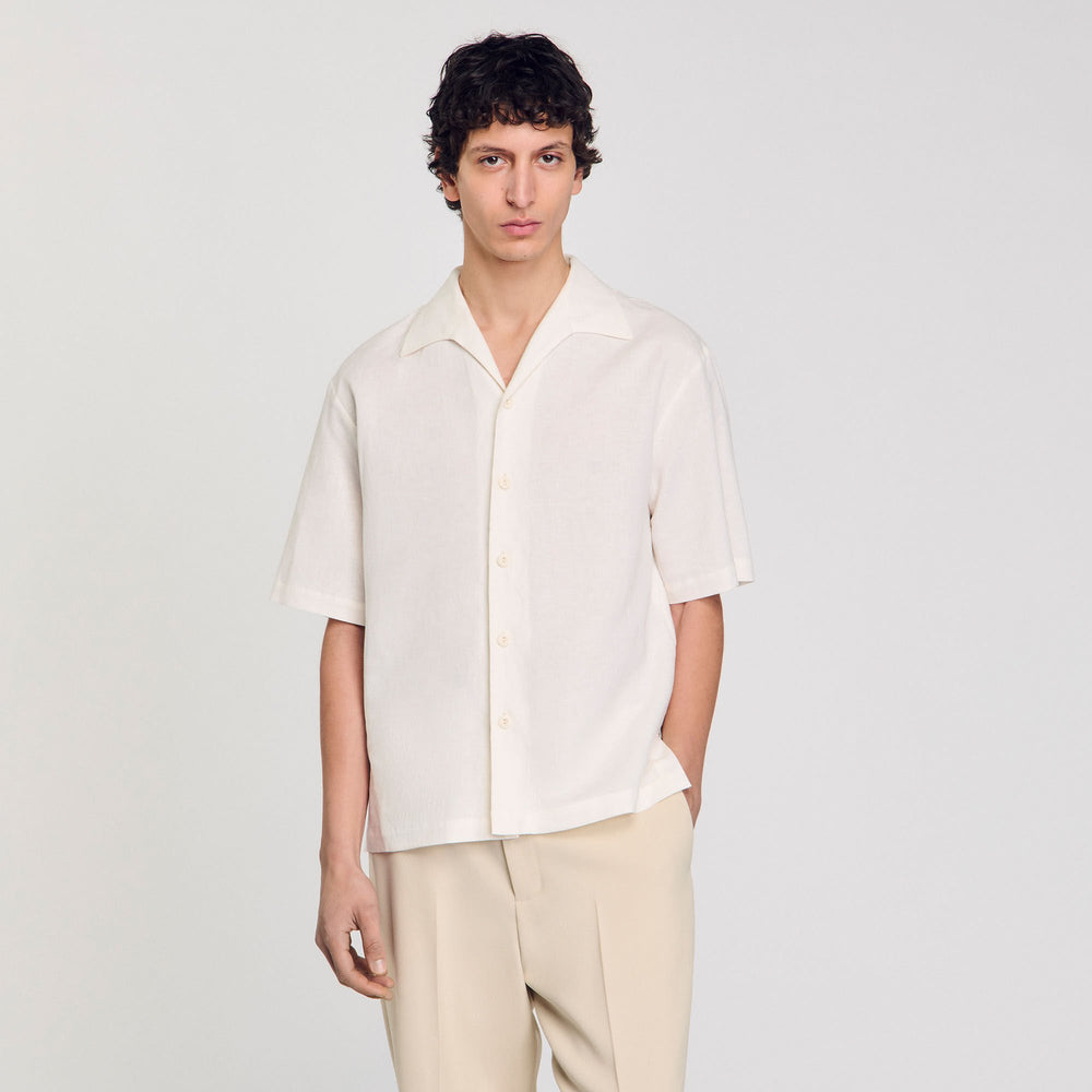 Cotton and linen shirt Ivory. Sandro Men