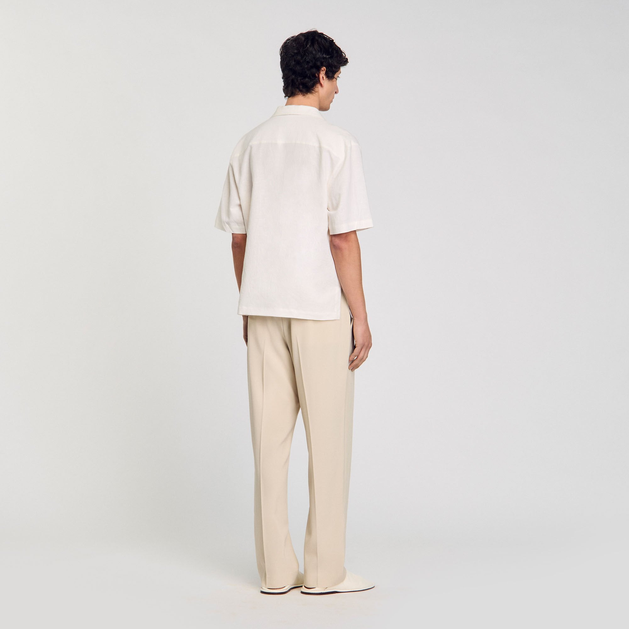 Cotton and linen shirt Ivory. Sandro Men