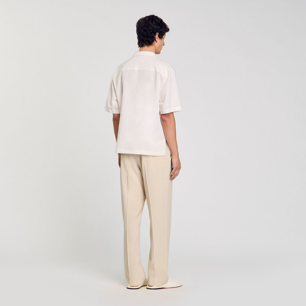 Cotton and linen shirt Ivory. Sandro Men