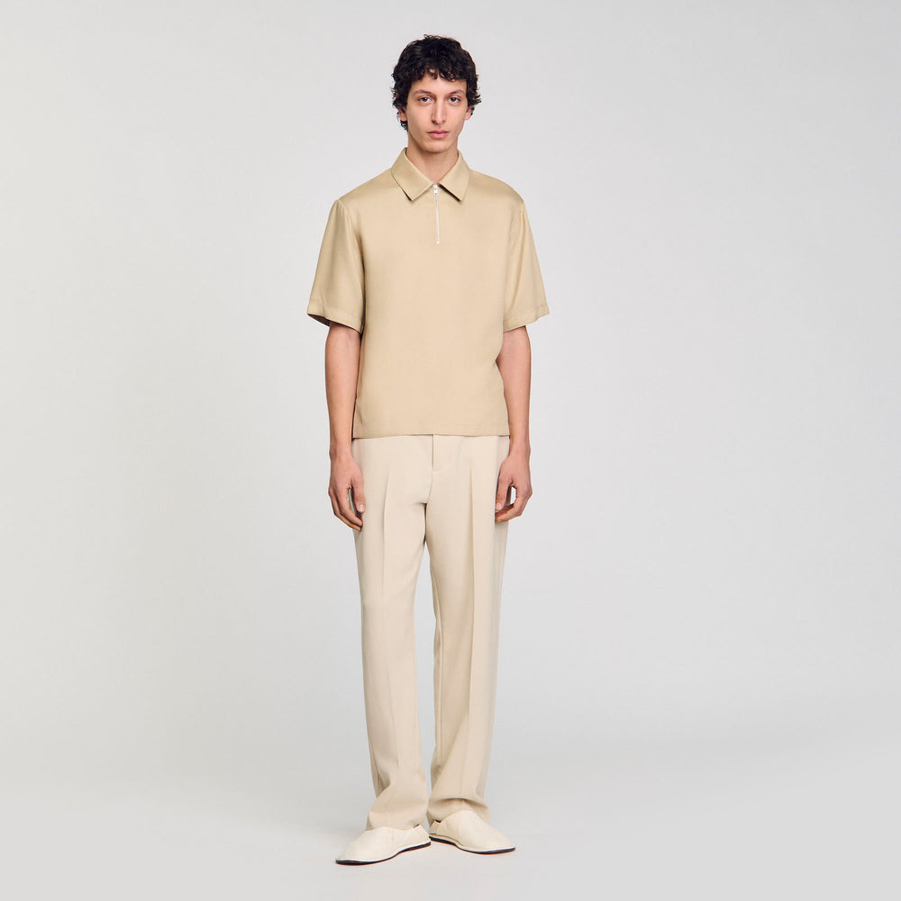 Zip-neck polo shirt Sand. Sandro Men