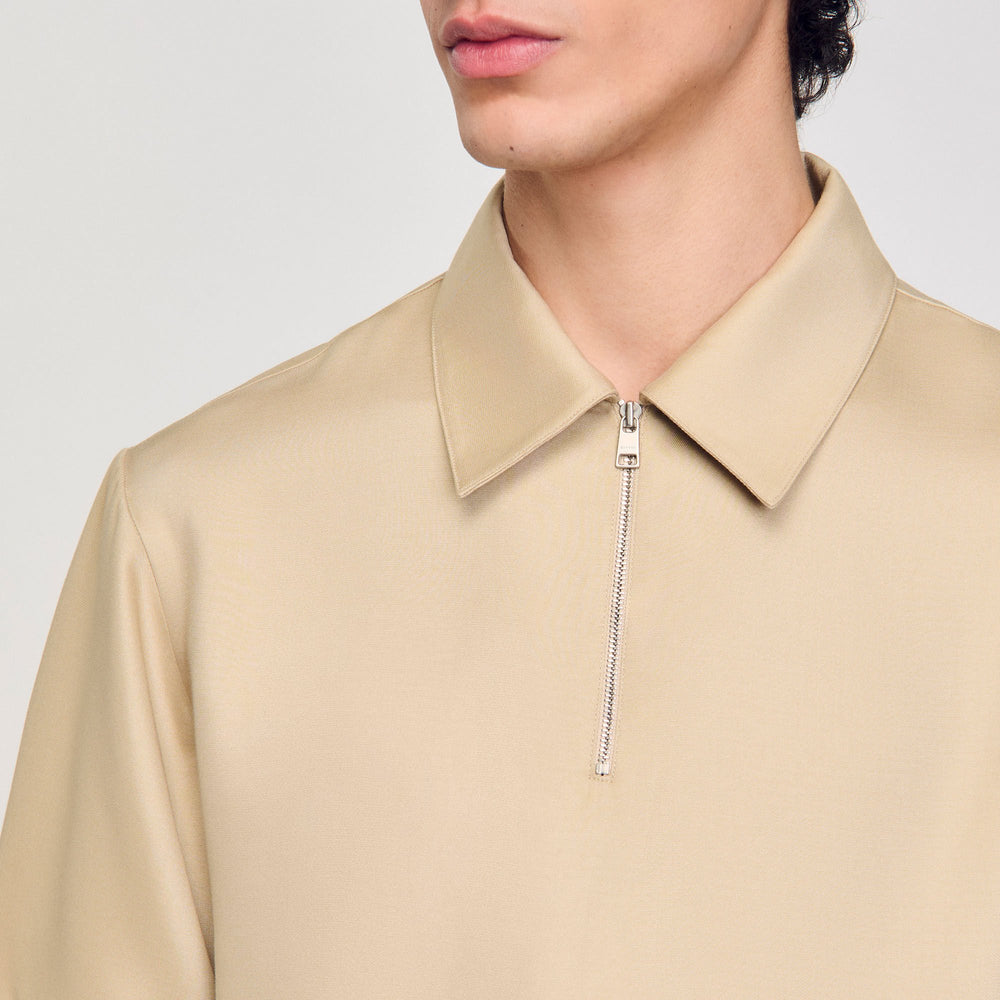 Zip-neck polo shirt Sand. Sandro Men
