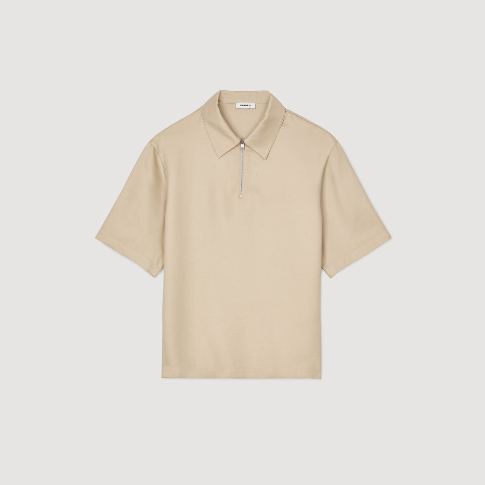 Zip-neck polo shirt Sand. Sandro Men