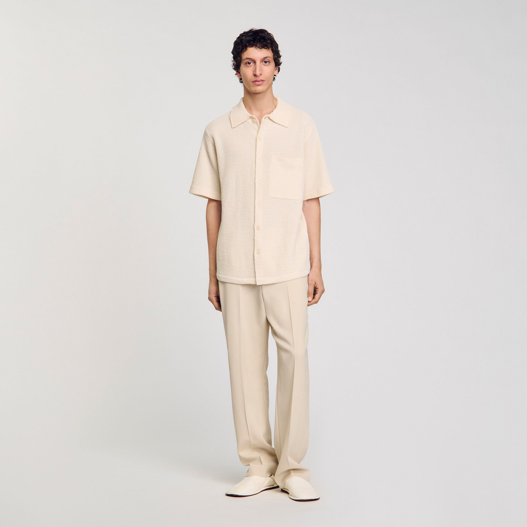 Waffled shirt Ivory. Sandro Men