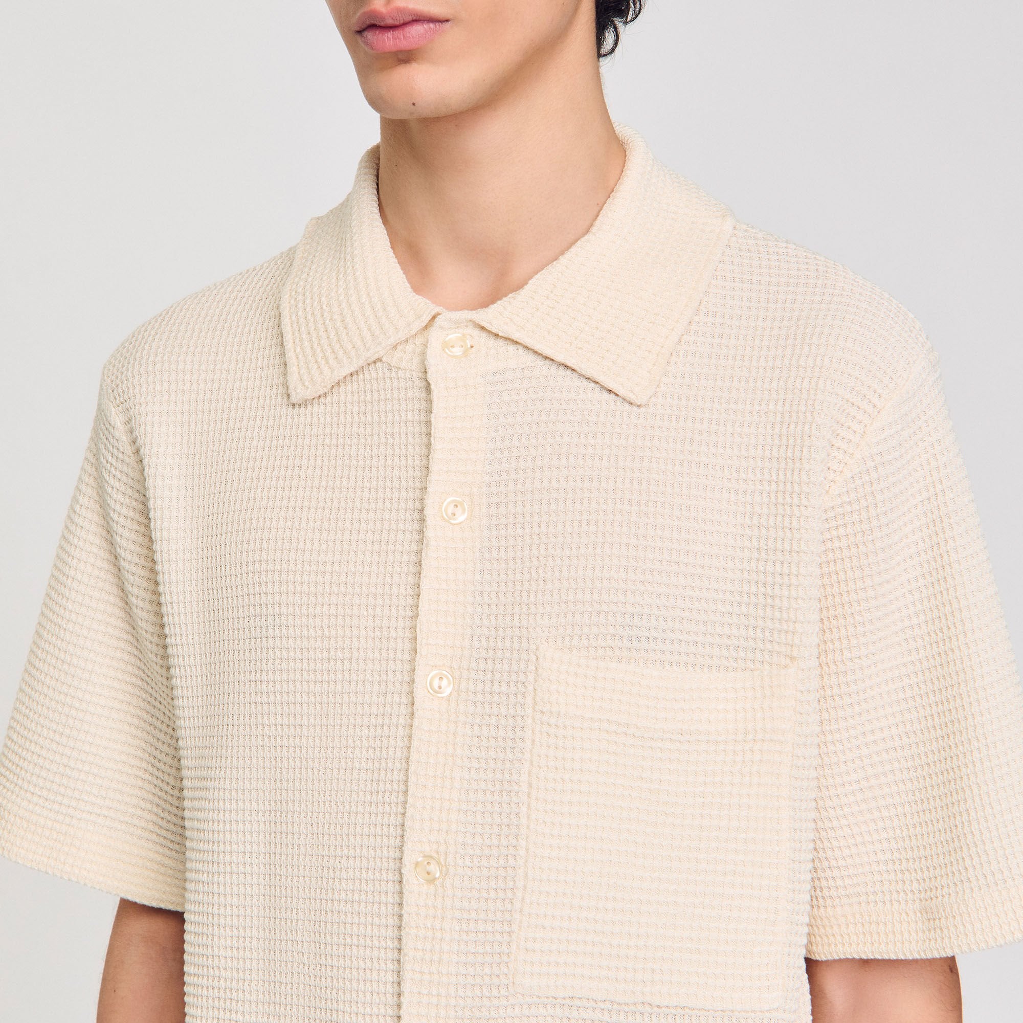 Waffled shirt Ivory. Sandro Men