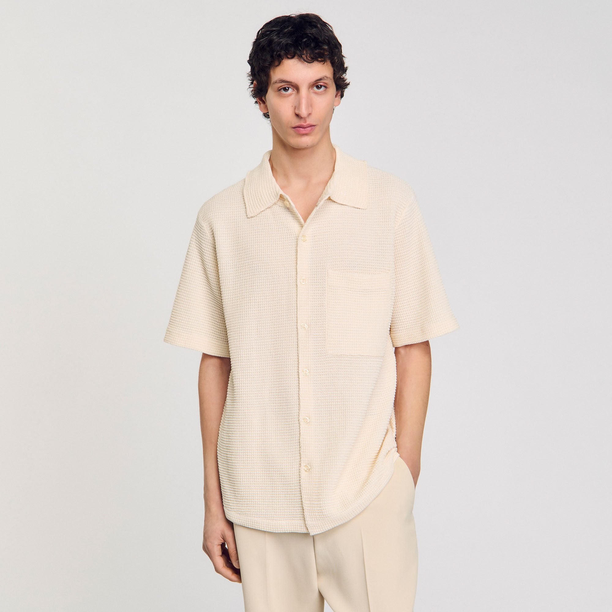 Waffled shirt Ivory. Sandro Men