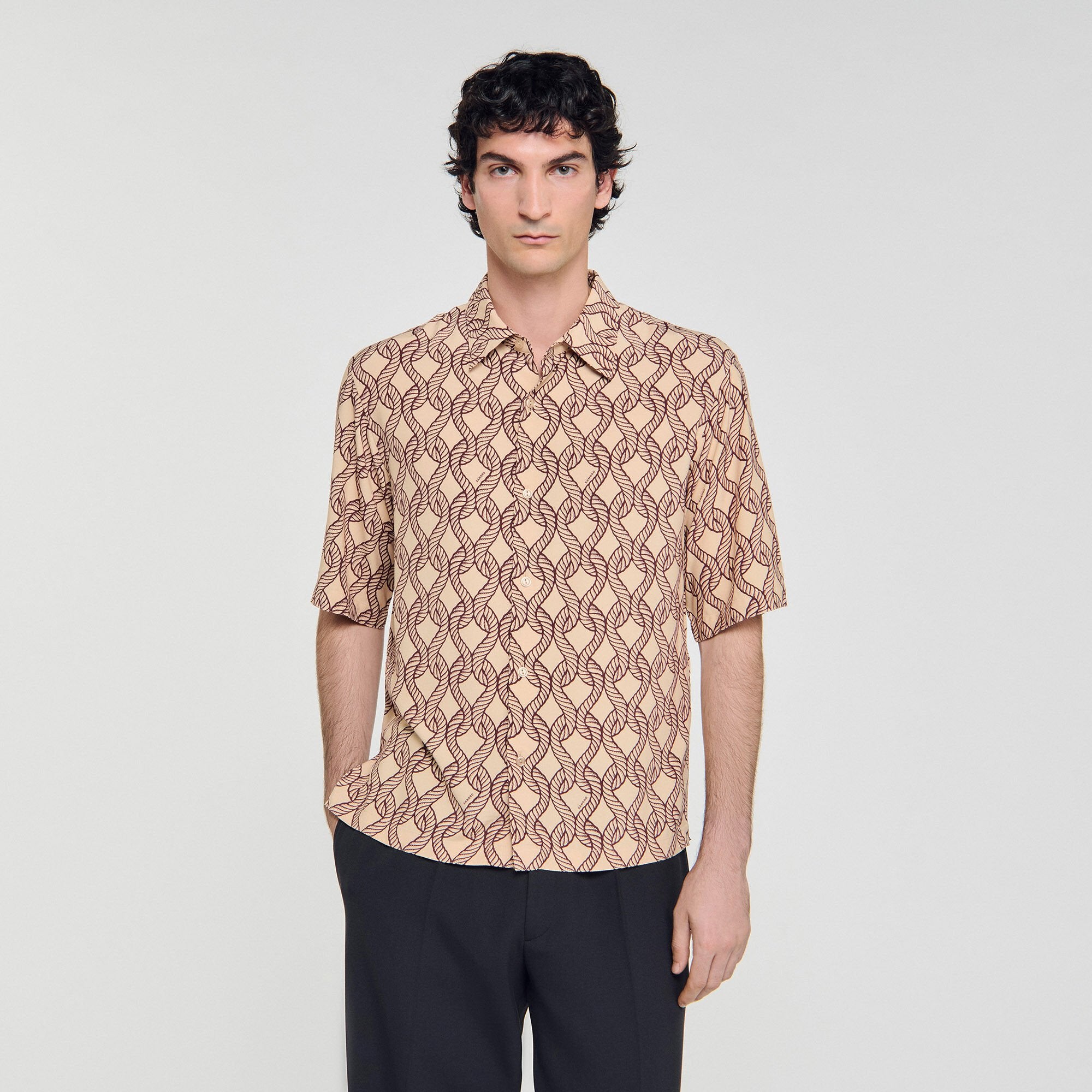 Loose-fit rope print shirt Butter Cream Sandro Men