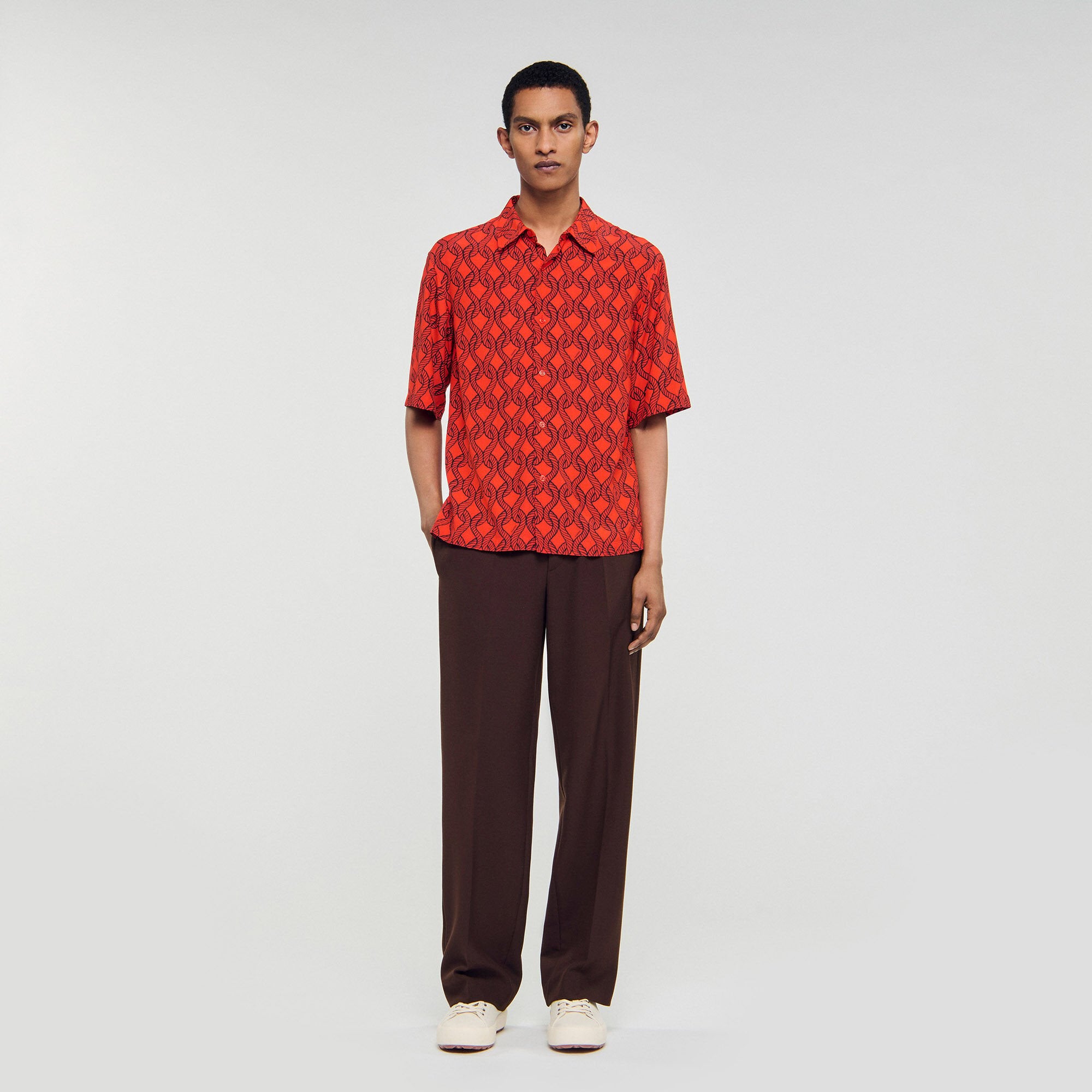 Loose-fit rope print shirt Blood Orange Sandro Men