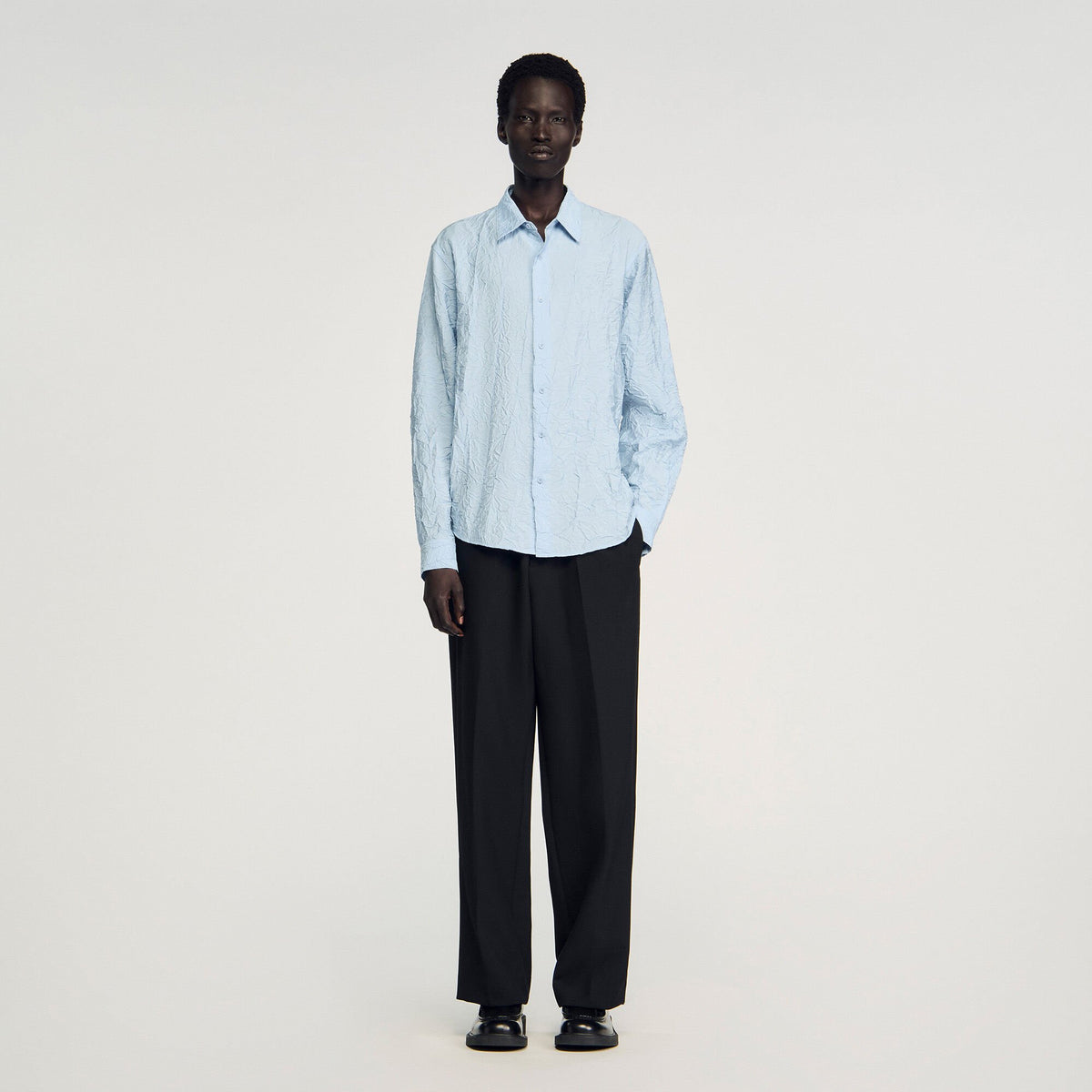 Crinkled effect shirt Sky Blue Sandro Men