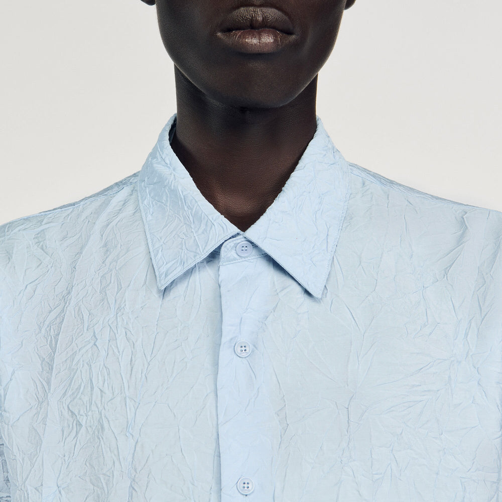 Crinkled effect shirt Sky Blue Sandro Men