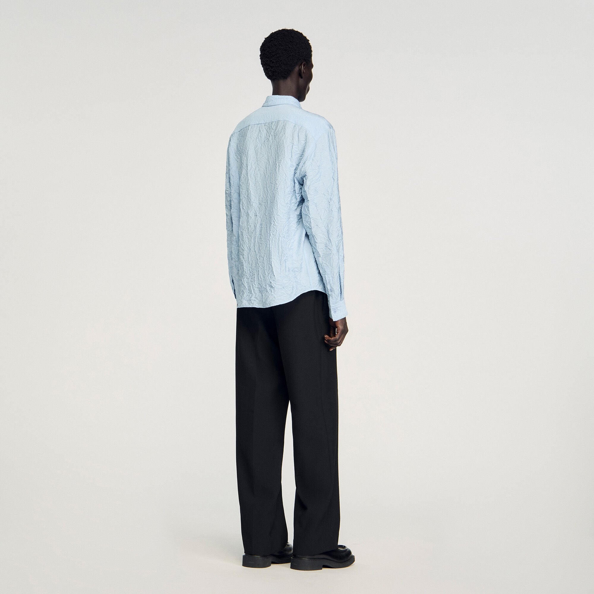 Crinkled effect shirt Sky Blue Sandro Men