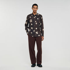 Floral print linen shirt Chocolate Sandro Men