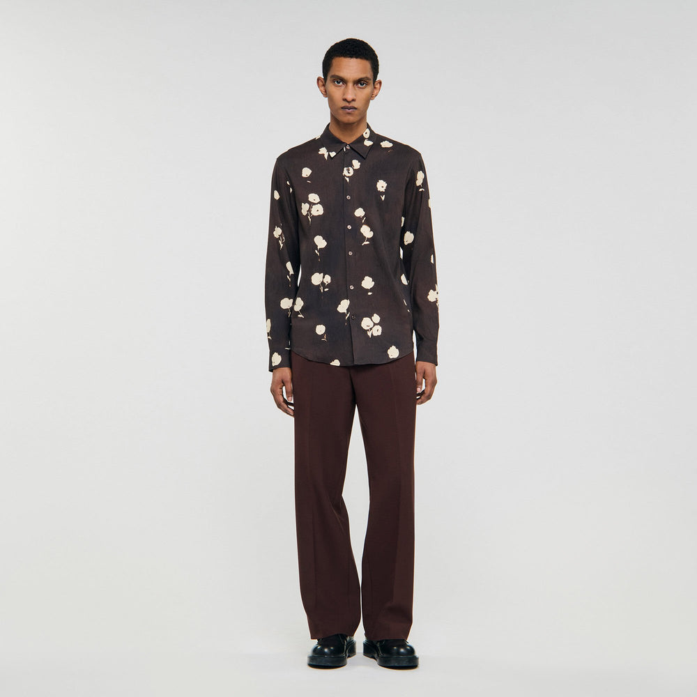 Floral print linen shirt Chocolate Sandro Men