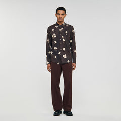 Floral print linen shirt Chocolate Sandro Men