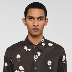 Floral print linen shirt Chocolate Sandro Men