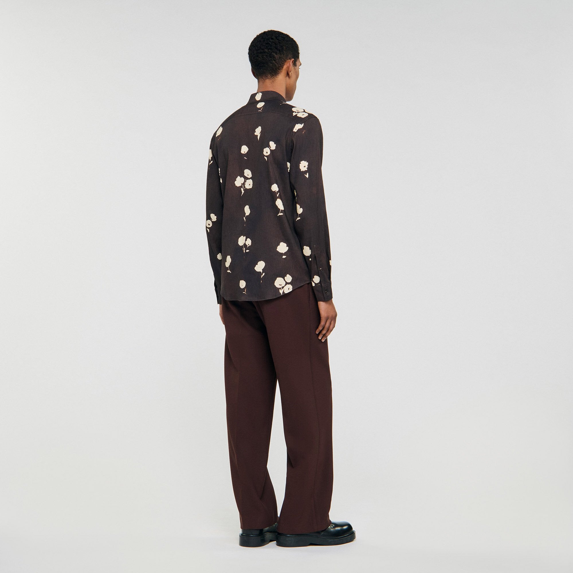 Floral print linen shirt Chocolate Sandro Men