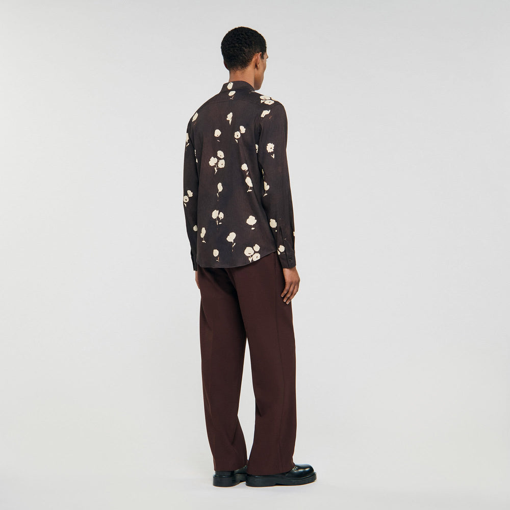 Floral print linen shirt Chocolate Sandro Men