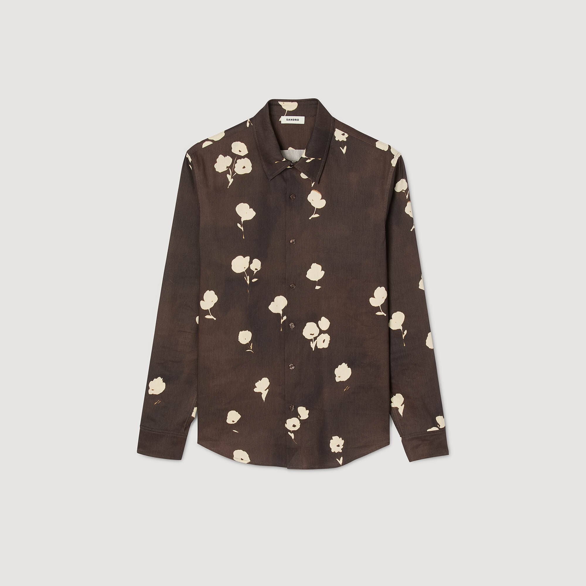 Floral print linen shirt Chocolate Sandro Men
