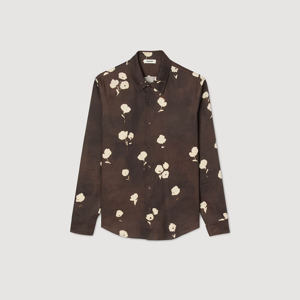 Floral print linen shirt Chocolate Sandro Men