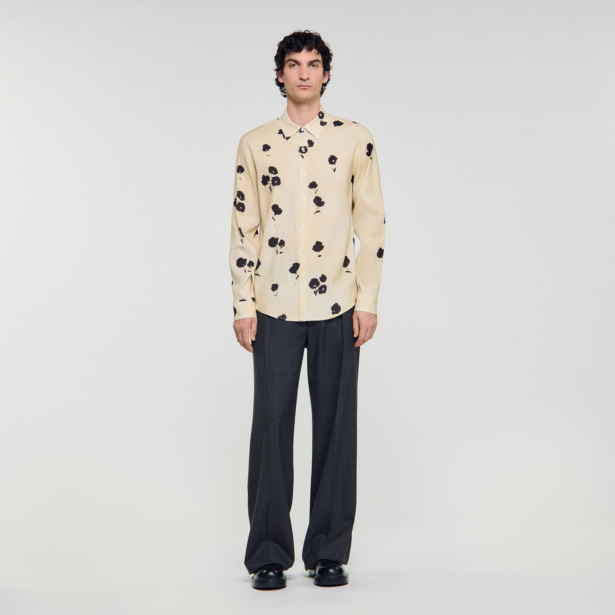 Floral print linen shirt Off White Sandro Men