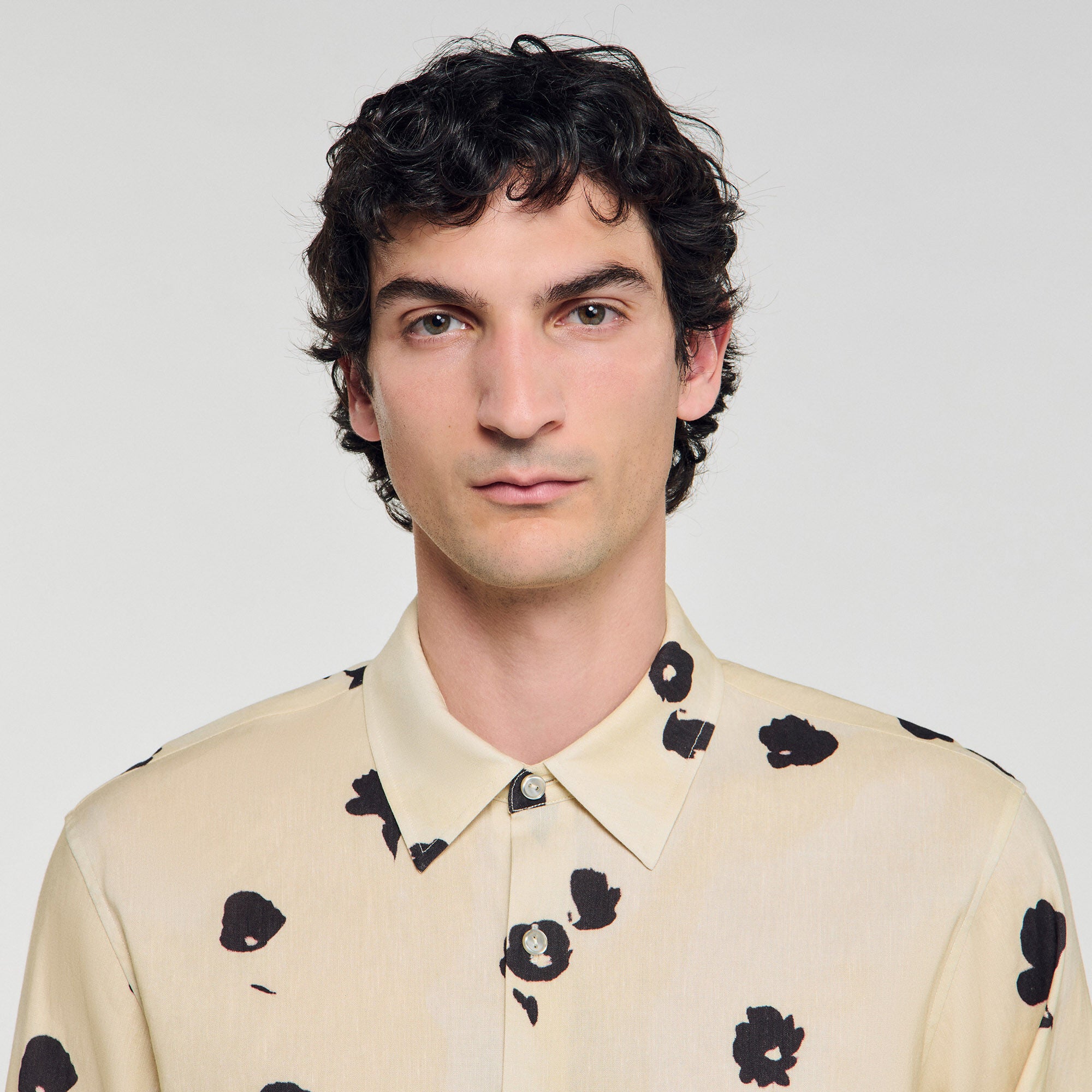 Floral print linen shirt Off White Sandro Men