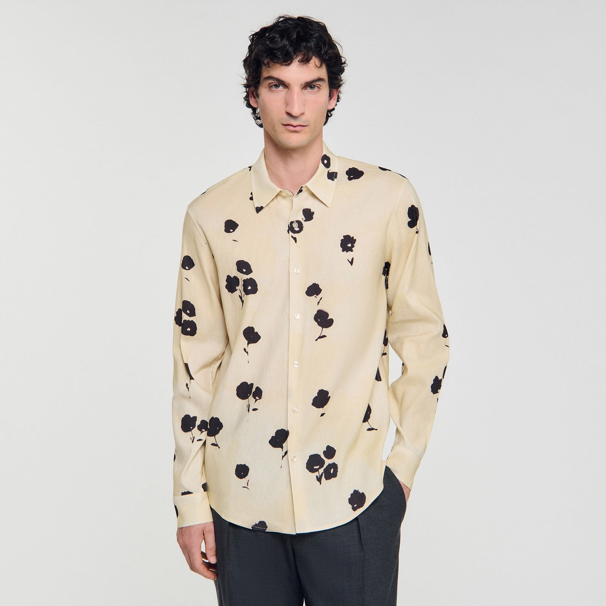 Floral print linen shirt Off White Sandro Men