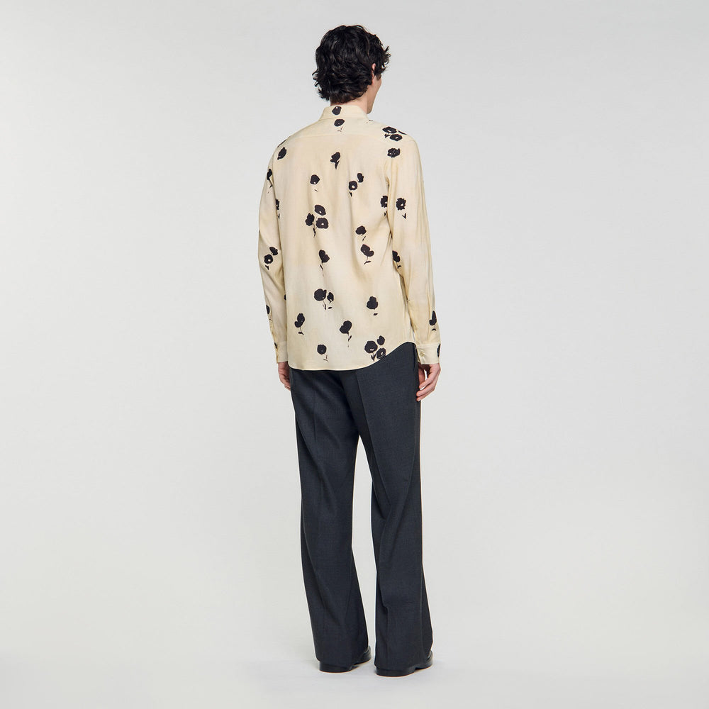 Floral print linen shirt Off White Sandro Men