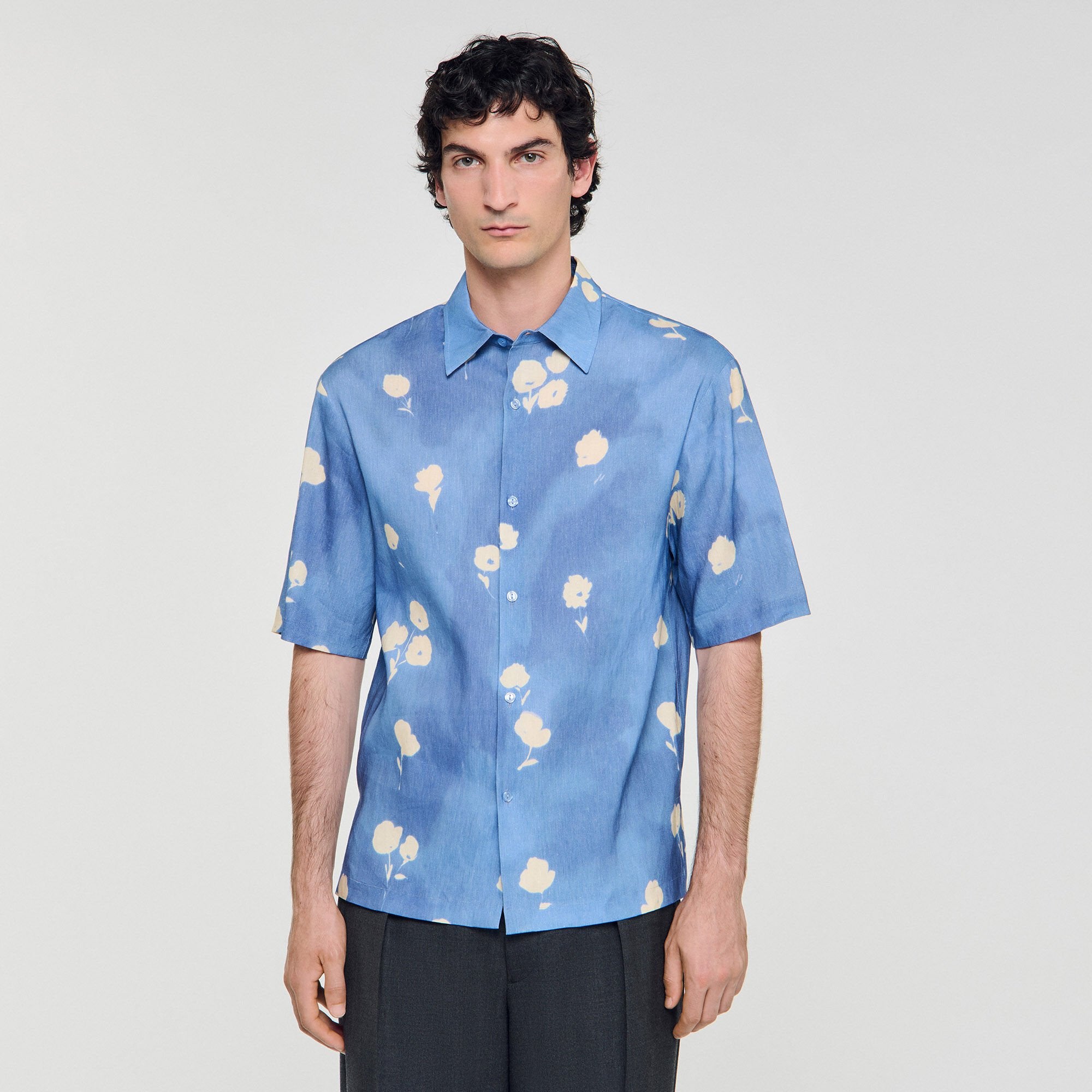 Floral motif shirt Blue Office Sandro Men