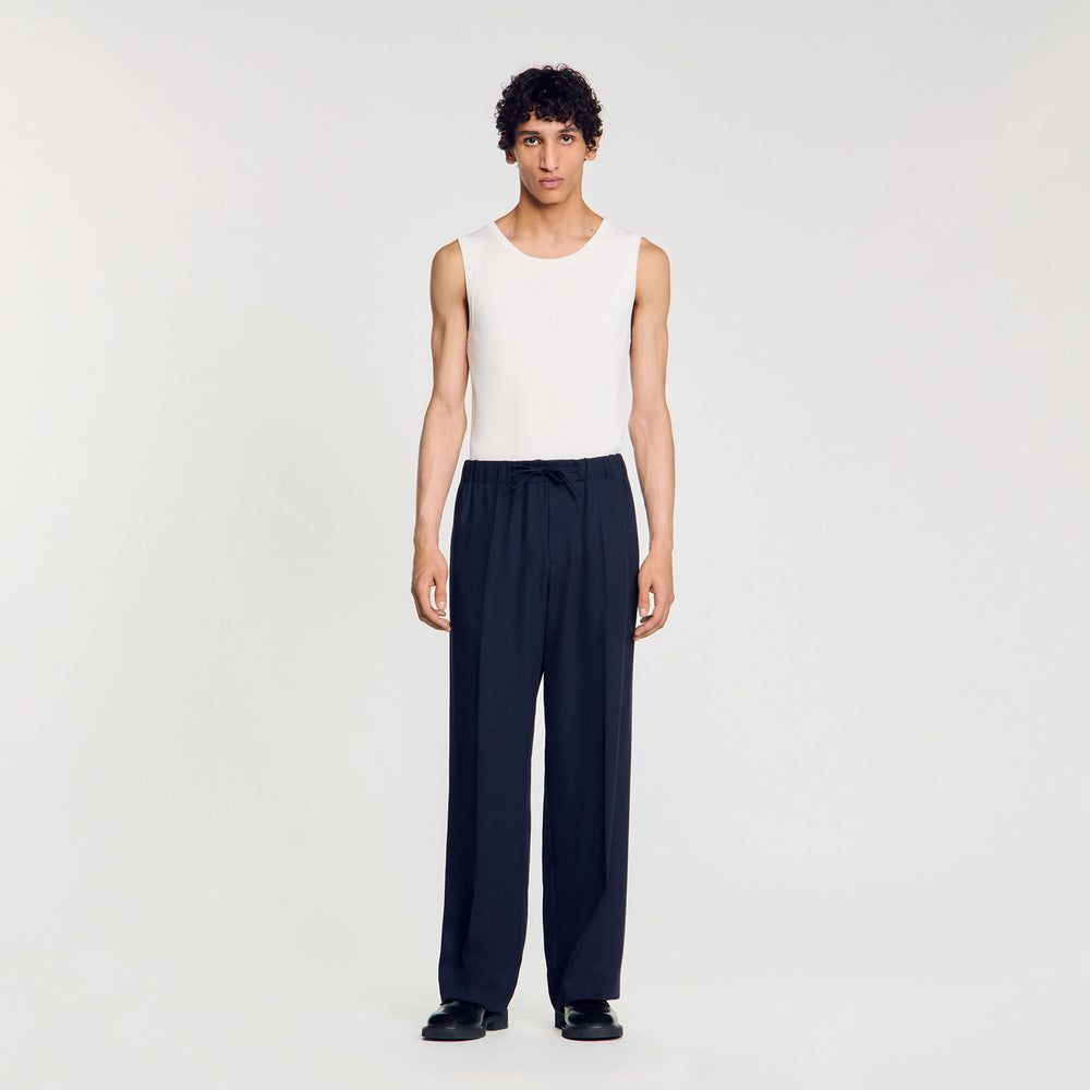 Elasticated wide-leg trousers Midnight Blue Sandro Men