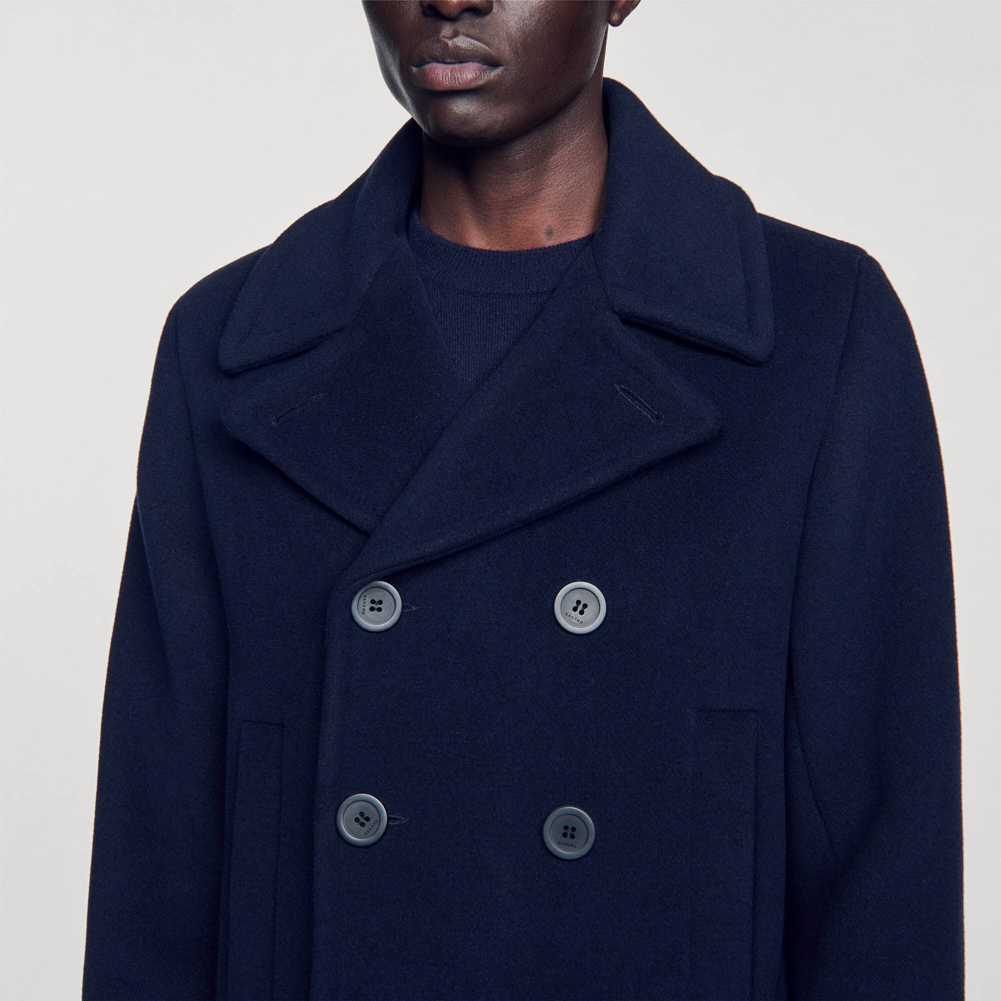 Wool pea coat Navy Blue Sandro Men
