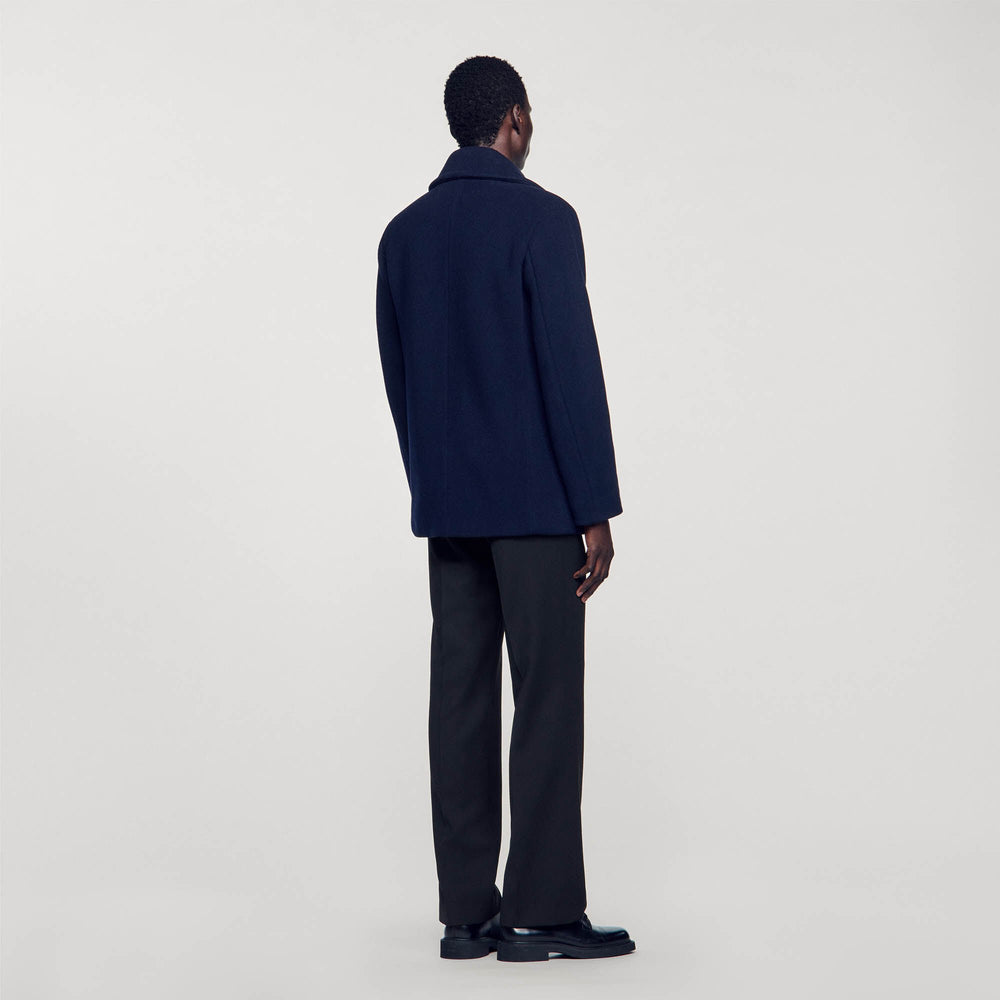 Wool pea coat Navy Blue Sandro Men